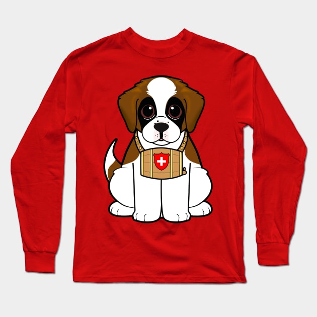 Cute St. Bernard Puppy with Barrel Long Sleeve T-Shirt by PenguinCornerStore